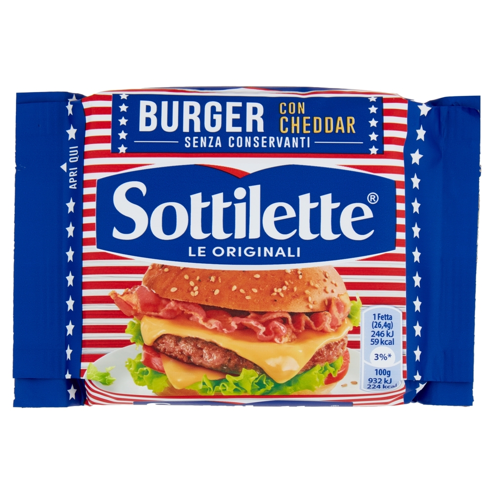 Sottilette Burger con Cheddar - formaggio fuso a fette - 185 g